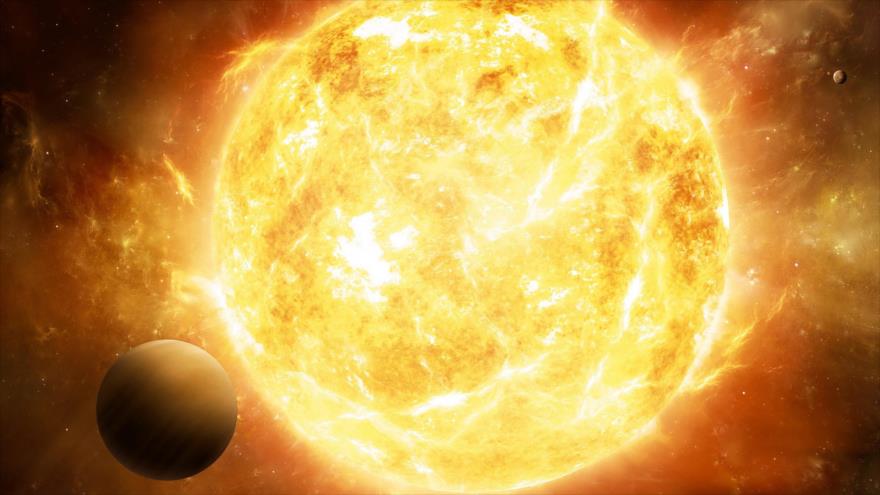 Representación de un planeta orbitando muy cerca a su estrella.