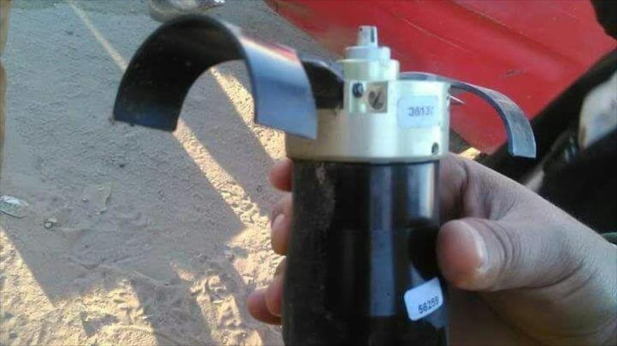 Submunición de un cohete de munición en racimo ASTROS II, fabricado en Brasil encontrado en la ciudad de Saada, en Yemen, según reporta el HRW, 7 de diciembre de 2016.