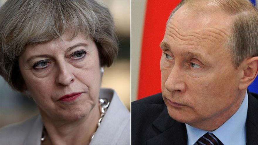 La primera ministra británica, Theresa May (izda.), y el presidente de Rusia, Vladimir Putin.