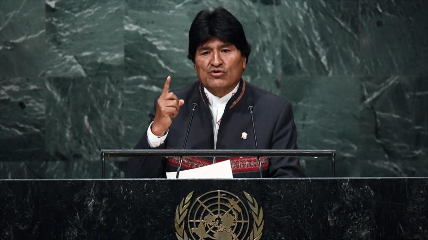 El presidente de Bolivia, Evo Morales, ofrece un discurso en la sede de la Asamblea General de las Naciones Unidas (AGNU), 21 de septiembre de 2016.