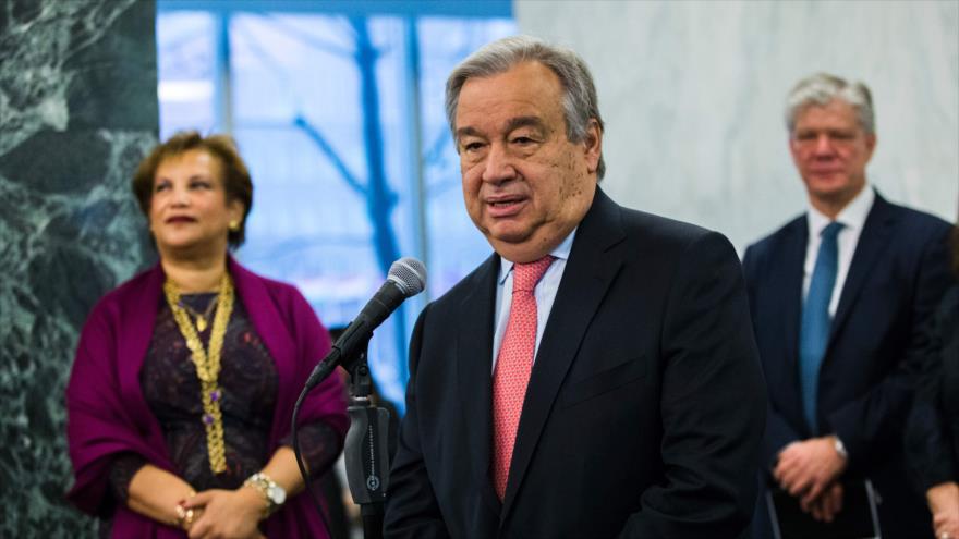 El nuevo secretario general de las Naciones Unidas, Antonio Guterres, dirige un mensaje a los empleados de la ONU, 3 de enero de 2017.