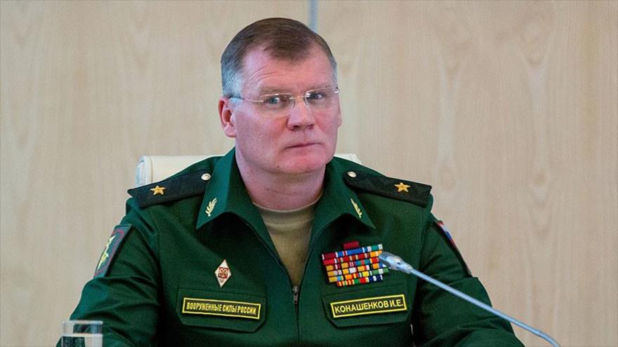 El portavoz del Ministerio ruso de Defensa, el general igor konashenkov, durante una rueda de prensa, 26 de septiembre de 2016.