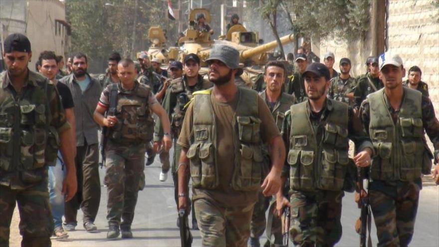 Fuerzas sirias en una operación antiterrorista en el norte del país, mayo de 2014.