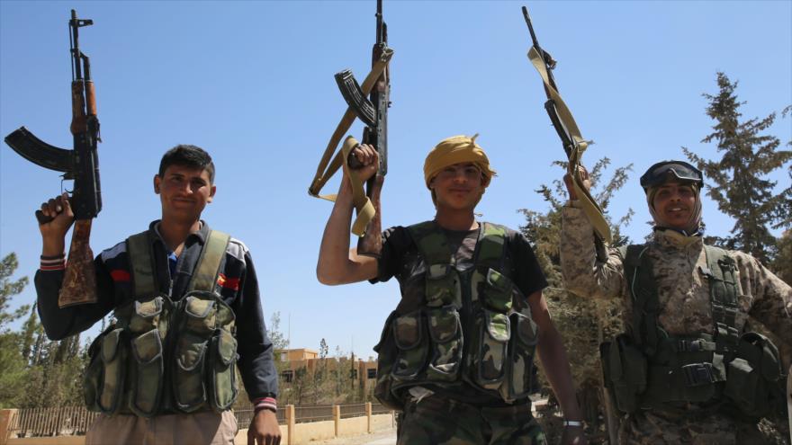 Fuerzas progubernamentales sirias en la ciudad de Al-Qaryatain, en la provincia de Homs, 4 de abril de 2016.