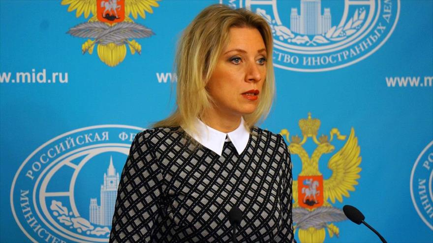 La portavoz del Ministerio de Relaciones Exteriores de Rusia, María Zajárova, en una rueda de prensa.