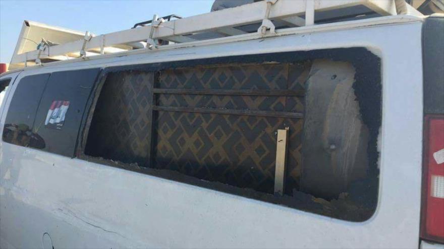 Vehículo que porta la ENG de una cadena iraquí atacada por un avión no tripulado (dron) del grupo terrorista takfirí EIIL (Daesh, en árabe), Mosul, 17 de enero de 2017.