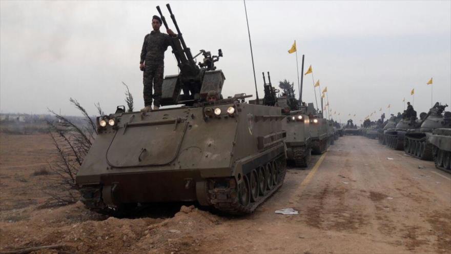 Unidades militares del Movimiento de Resistencia Islámcia de El Líbano (Hezbolá) durante un desfile.