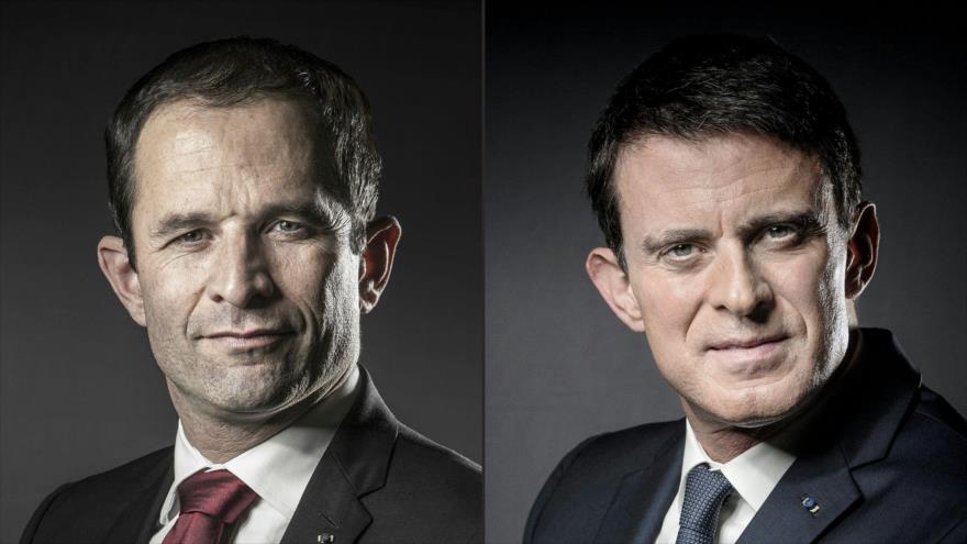 El exministro francés Benoit Hamon (izda.) y el ex primer ministro galo Manuel Valls, son los candidatos a las primarias socialistas para una segunda vuelta que decidirá quién de los dos optará por las Presidenciales de 2017.