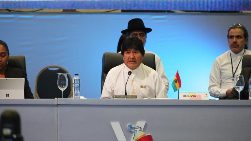 El presidente de Bolivia, Evo Morales, durante su alocución en la V Cumbre de la Celac, República Dominicana, 25 de enero de 2017.