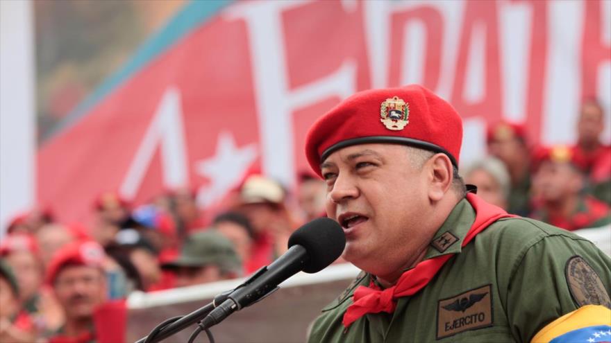 El vicepresidente del PSUV, Diosdado Cabello, pronunciando un discurso ante partidarios.