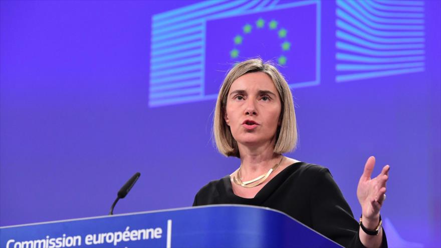 La jefa de la Diplomacia de la Unión Europea, Federica Mogherini, durante una conferencia de prensa en Bruselas, 25 de enero de 2017.