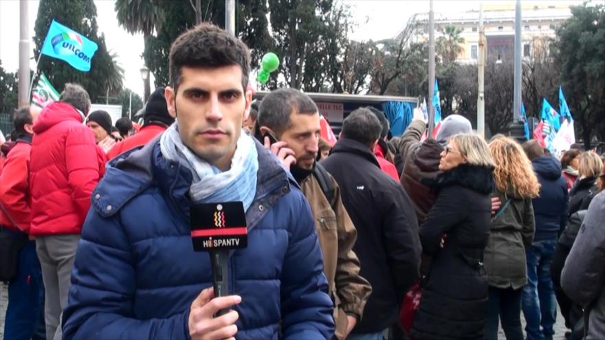Trabajadores de telecomunicaciones se manifiestan en Roma