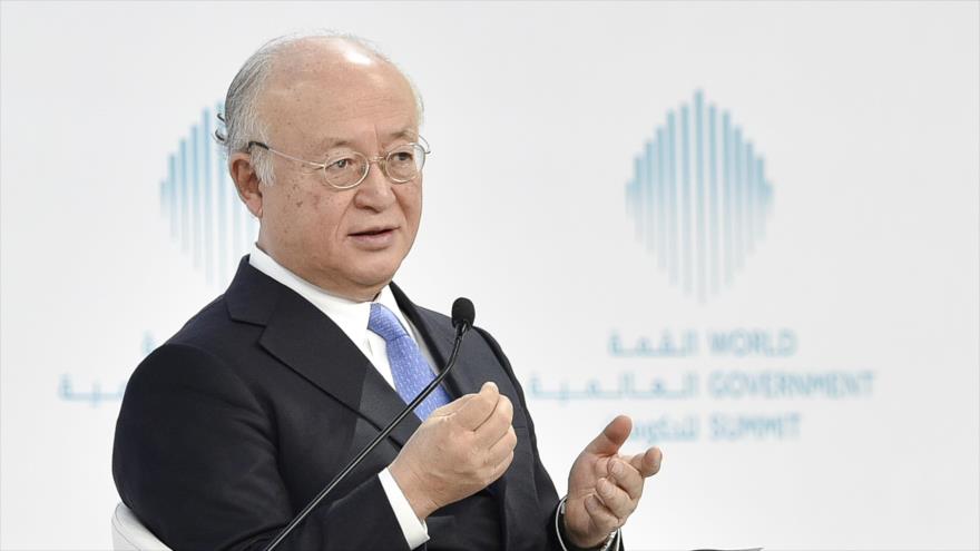 El director general de la Agencia Internacional de Energía Atómica, Yukiya Amano, asiste a un panel en la Cumbre Mundial de Gobiernos de 2017 en Dubái, Emiratos Árabes Unidos, 14 de febrero de 2017.