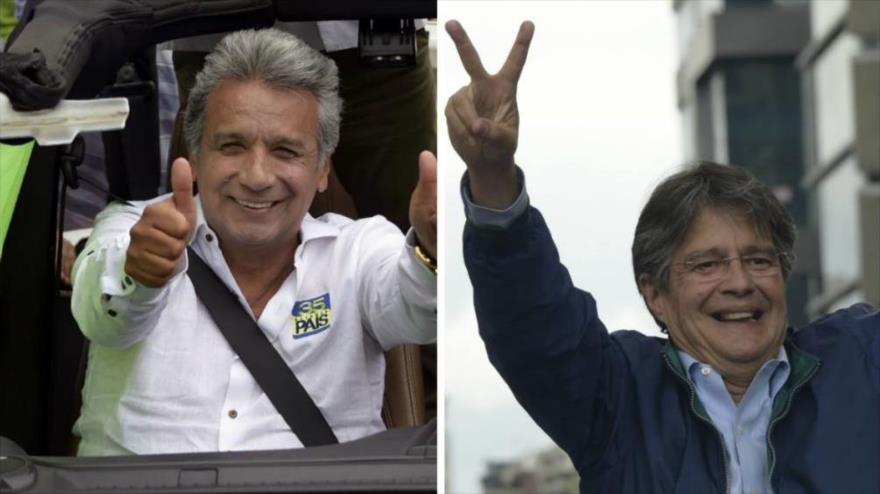 Los candidatos presidenciales de Ecuador, el oficialista Lenín Moreno (izqda.), y el opositor Guillermo Lasso.