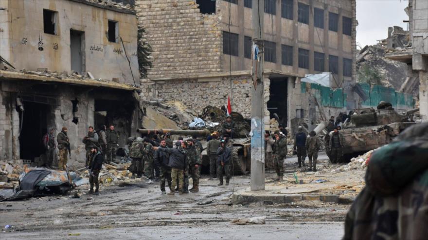 Fuerzas progubernamentales de Siria en la ciudad noroccidental de Alepo, 14 de diciembre de 2016.