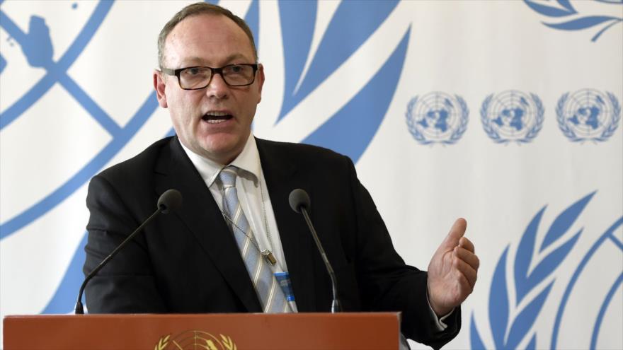 Ben Emmerson, relator especial de la ONU para los Derechos Humanos y la Lucha contra el Terrorismo, durante una rueda de prensa en Ginebra (Suiza), 3 de marzo de 2017.