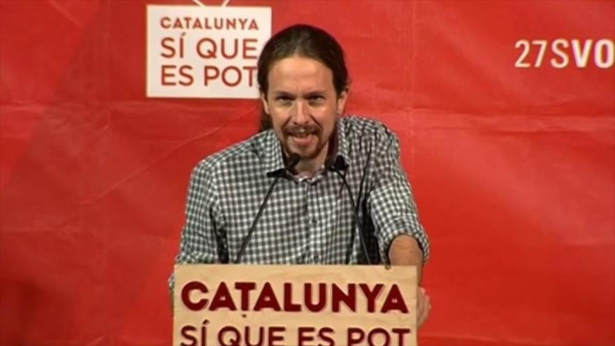 El secretario general de Podemos, Pablo Iglesias, en un acto de campaña electoral correspondiente a los comicios regionales de Cataluña, celebrado el 27 de septiembre 2015.