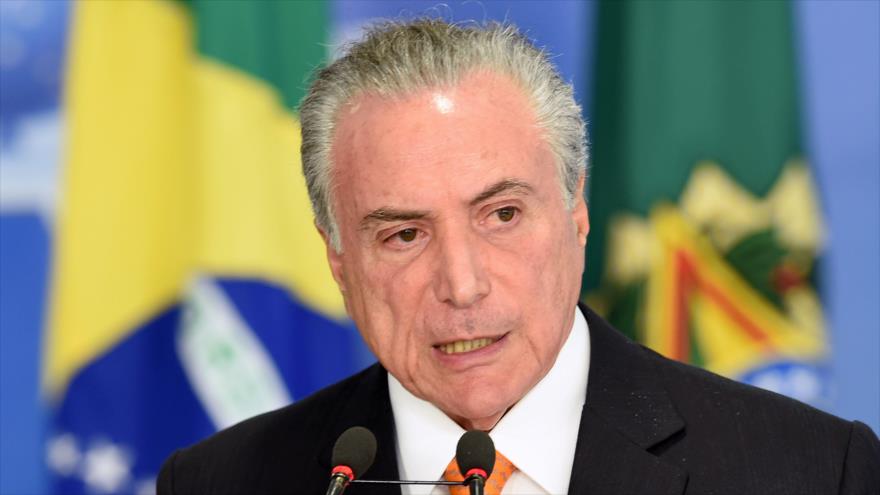 El presidente de Brasil, Michel Temer, ofrece un discurso en el palacio presidencial de Planalto, en Brasilia (la capital), 16 de marzo de 2017.