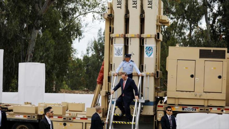 Benyamin Netanyahu, primer ministro del régimen de Israel, inaugura sistema de defensa antiaérea de medio alcance Honda de David, 2 de marzo de 2017.