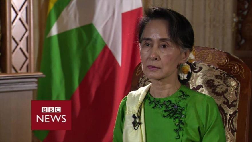 Imagen captada de la entrevista de Aung San Suu Kyi (líder birmana de facto) con la BBC. 6 de abril de 2017