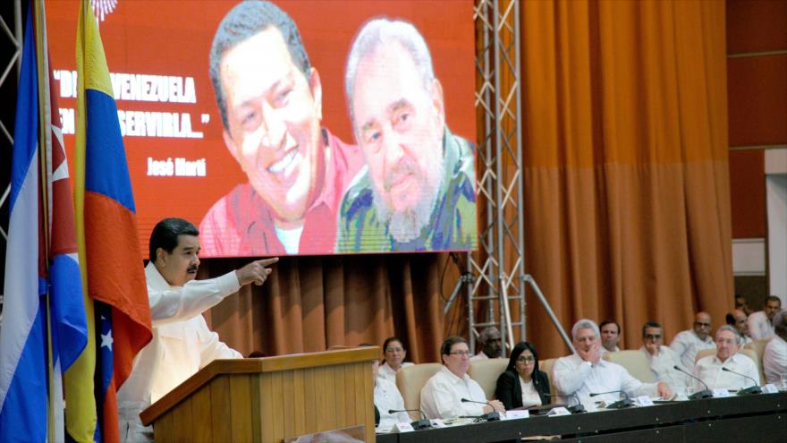 Nicolás Maduro, presidente de Venezuela, en el XV Consejo Político de la Alianza Bolivariana para los Pueblos de Nuestra América-Tratado de Comercio de los Pueblos (ALBA-TCP), en La Habana, capital cubana, 10 de abril de 2017.