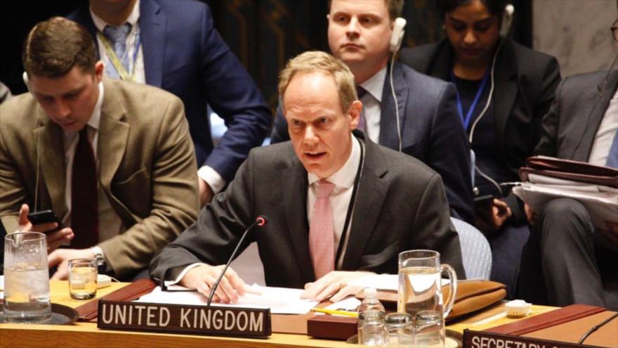 El embajador del Reino Unido ante las Naciones Unidas, Matthew Rycroft, interviene durante una sesión del Consejo de Seguridad de Naciones Unidas (CSNU), 7 de abril de 2017.