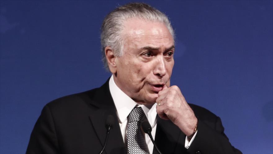 El presidente de Brasil, Michel Temer, ofrece un discurso durante el IV Foro de Inversiones Bradesco, en Sao Paulo, 4 de abril de 2017.