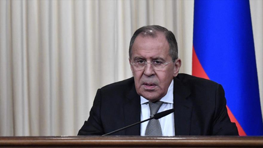 El canciller ruso, Serguei Lavrov, en una conferencia de prensa en Moscú (capital de Rusia), 12 de abril de 2017.