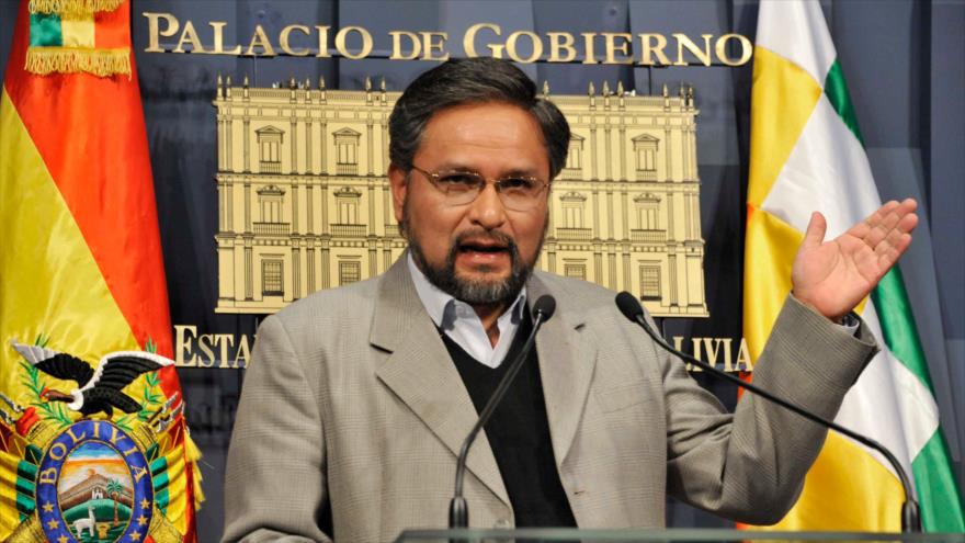 El viceministro de la Presidencia de Bolivia, Alfredo Rada, en conferencia de prensa desde el Palacio de Gobierno, 20 agosto de 2016.