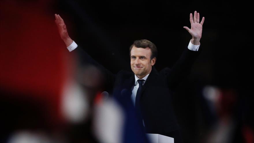 Emmanuel Macron, el nuevo presidente de Francia, durante la celebración de su victoria, 7 de mayo de 2017.