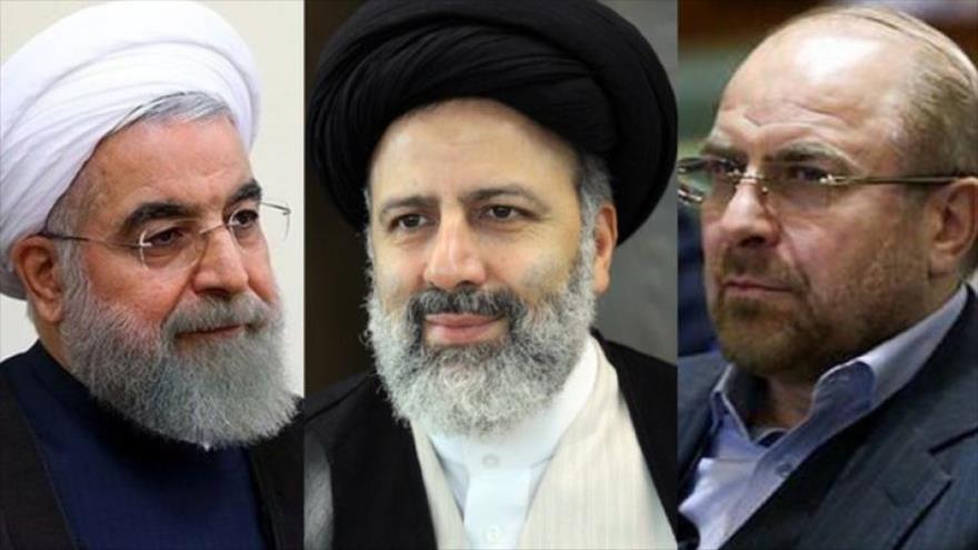 Candidatos a la Presidencia de Irán (de izda. a dcha.), Hasan Rohani, Seyed Ebrahim Raisi y Mohamad Baqer Qalibaf.