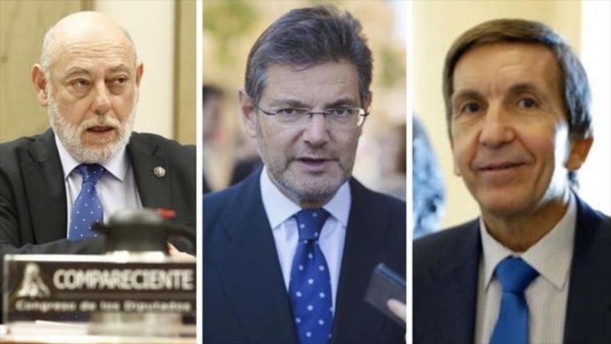 El ministro de Justicia español, Rafael Catalá (centro), el fiscal general del Estado, José Manuel Maza (izda.) y el fiscal jefe Anticorrupción, Manuel Moix.