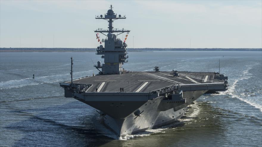 Portaaviones USS Gerald R. Ford (CVN 78) surca las aguas cercanas a la costa de Virginia, EE.UU., por primera vez el 8 de abril de 2017.
