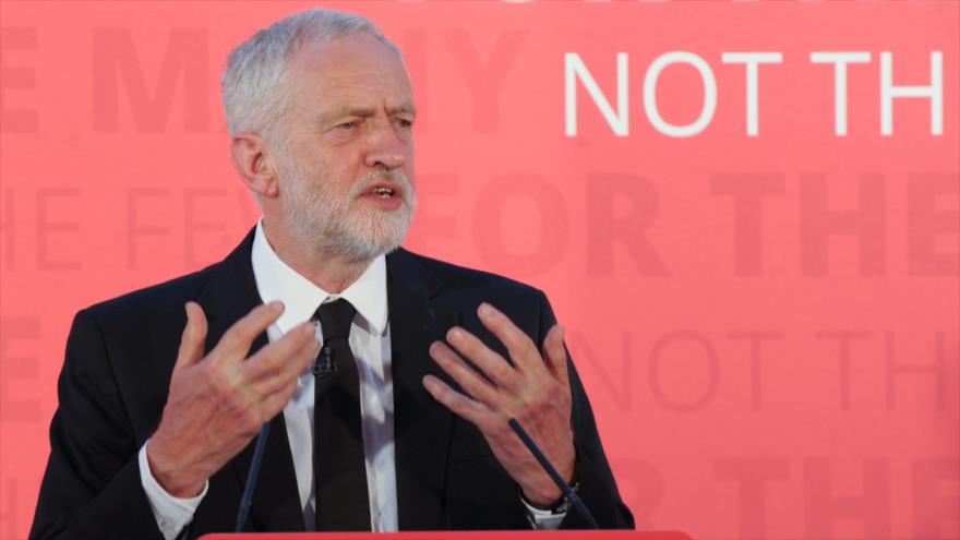 El líder del Partido Laborista británico (PL), Jeremy Corbyn, durante un acto político en Carlisle, norte del Reino Unido, 4 de junio de 2017.