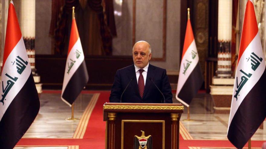 El primer ministro iraquí, Haidar al-Abadi, durante una rueda de prensa en la sede del Gobierno en Bagdad, capital iraquí.