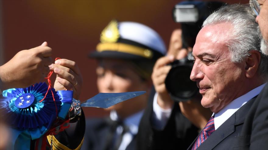 El presidente de Brasil, Michel Temer, durante una ceremonia en la sede del Cuerpo de Marines en Brasilia, la capital, 9 de junio de 2017.