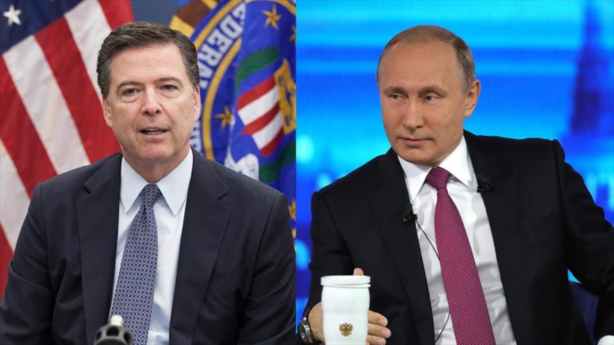 El presidente de Rusia, Vladimir Putin, (dcha.) y el exjefe del FBI James Comey.
