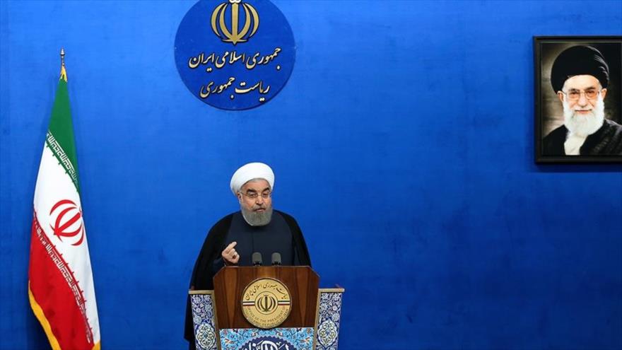 El presidente iraní, Hasan Rohani, da un discurso en una reunión con ulemas y clérigos iraníes en la capital persa, Teherán. 20 de junio de 2017