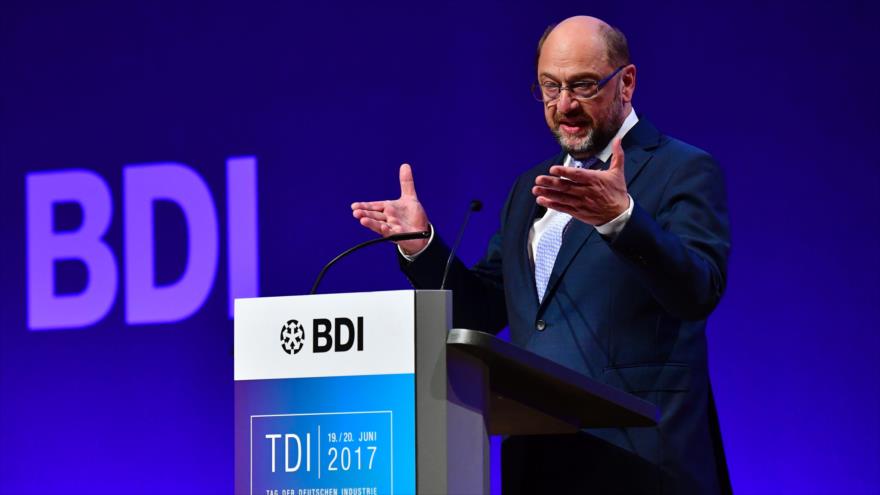 El líder del Partidosocialdemócrata y candidato a la Cancillería Martin Schulz pronuncia un discurso en Berlín, 20 de junio de 2017.