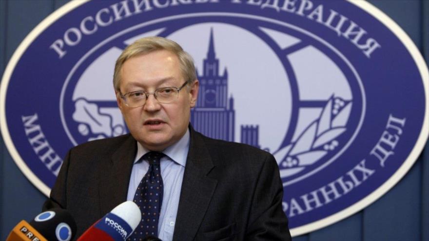 El vicecanciller de Rusia, Serguei Ryabkov, durante una conferencia de prensa en Moscú (capital rusa). 
