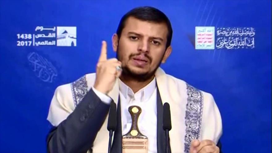 El líder del movimiento popular yemení Ansarolá, Abdulmalik al-Houthi, pronuncia un discurso, 22 de junio de 2017.