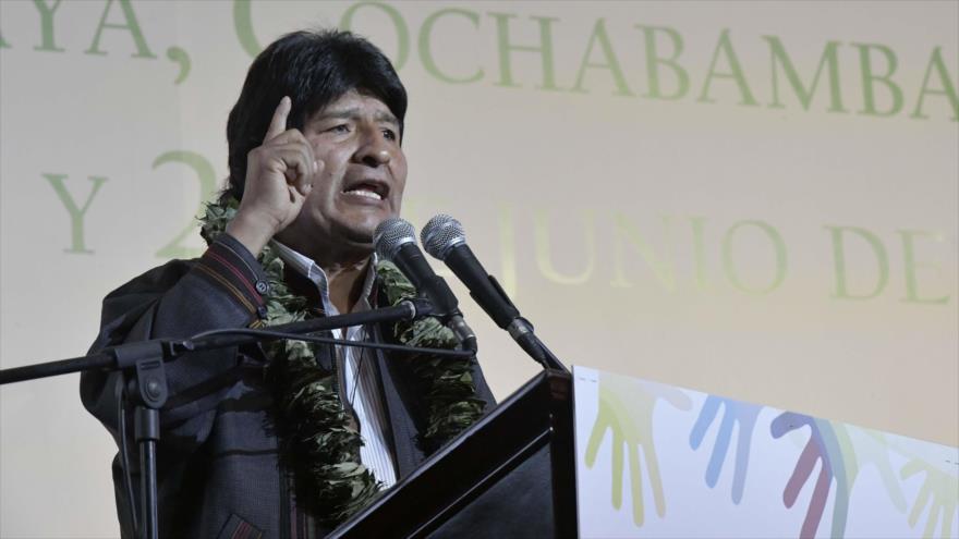  El presidente de Bolivia, Evo Morales, clausura la Conferencia Mundial de los pueblos por un Mundo Sin Muros, 21 de junio de 2017.