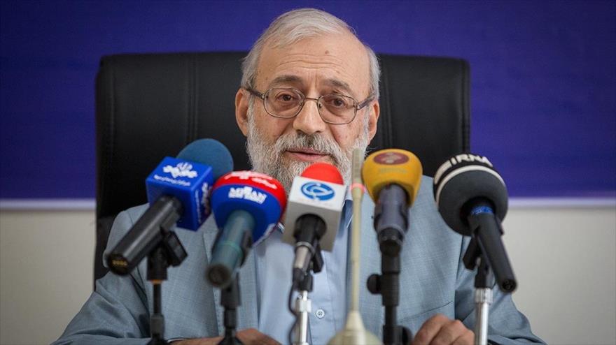 El secretario de la Comisión de DDHH del Poder Judicial de Irán, Mohamad Yavad Lariyani, en una conferencia de prensa en Teherán, 4 de julio de 2017.