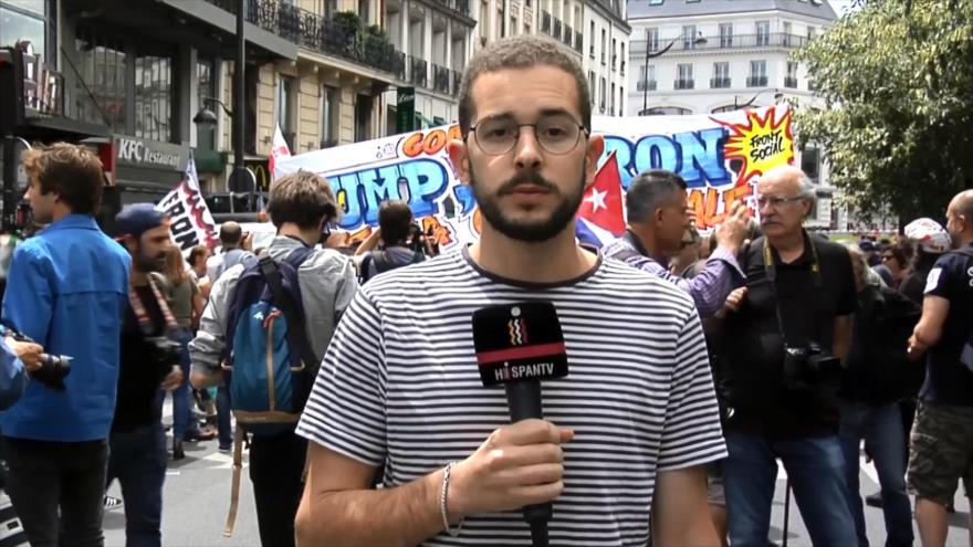 Franceses aprovechan visita de Trump para protestar contra Macron