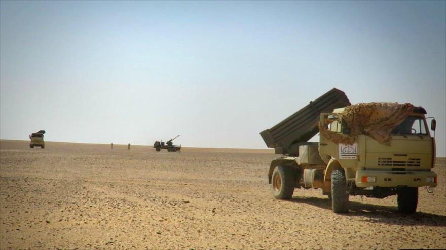Lanzacohetes Grad desplegadas por el grupo Ejército Libre Sirio (ELS) en el sureste del país, 22 de julio de 2017.