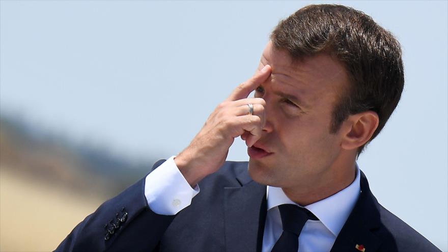 El presidente de Francia, Emmanuel Macron, ofrece un discurso durante su visita a la base aérea francesa BA 125, 20 de julio de 2017.