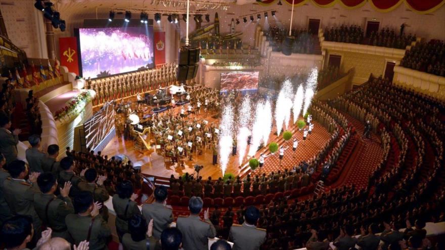 La sala donde se celebró el banquete por el lanzamiento exitoso del misil balístico norcoreano, Pyongyang, 8 de julio de 2017.