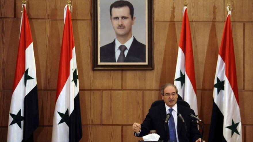 El vicecanciller de Siria, Faisal al-Miqdad, durante una rueda de prensa en Damasco, 3 de julio de 2017.