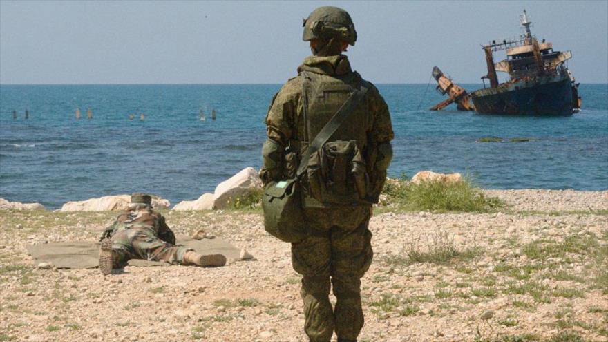 Ejercicio militar conjunto de las fuerzas rusas y sirias en el puerto de Tartus, oeste de Siria.
