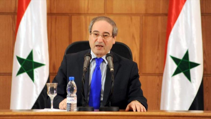 El vicecanciller de Siria, Faisal al-Miqdad, durante una rueda de prensa en Damasco.